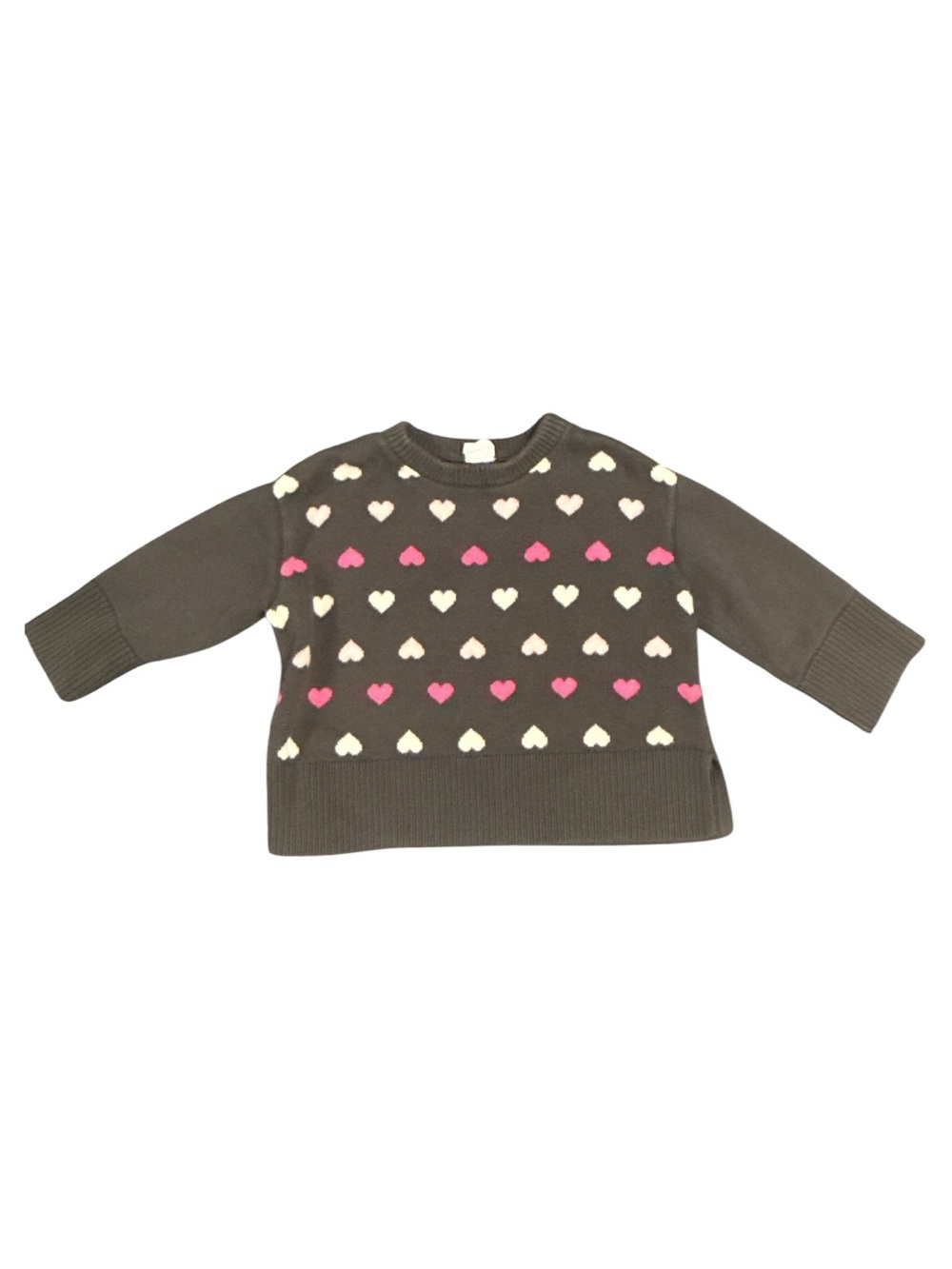 babyGap Toddler Girl 24/7 Split-Hem Intarsia Heart Pattern Sweater, Size 3 years